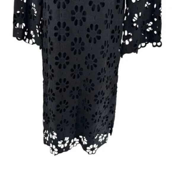 Tuckernuck NEW Noir Eyelet Hutton Long Sleeve Cotton Formal Midi Dress Size M - Picture 6 of 11